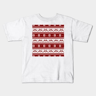 Dark Christmas Candy Apple Red Nordic Reindeer Stripe Kids T-Shirt
